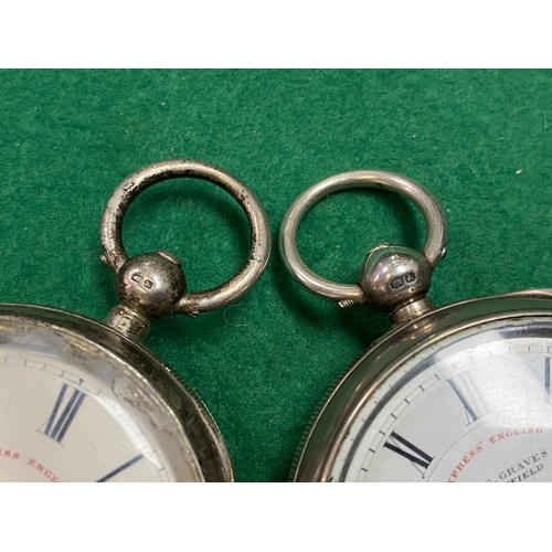 108 - 2x Sterling Silver Lever Fusee pocket watches by J. G. Graves, not working