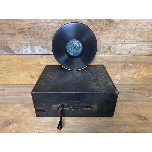 114 - 1930's Columbia Grafonola No. 204 Wind Up Gramophone with 78's, Working Order