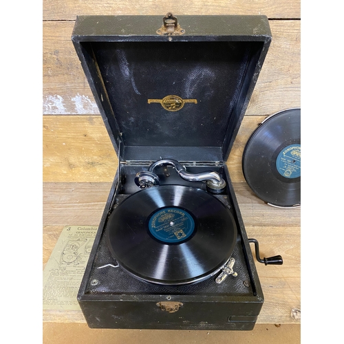 114 - 1930's Columbia Grafonola No. 204 Wind Up Gramophone with 78's, Working Order