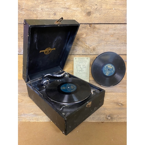 114 - 1930's Columbia Grafonola No. 204 Wind Up Gramophone with 78's, Working Order