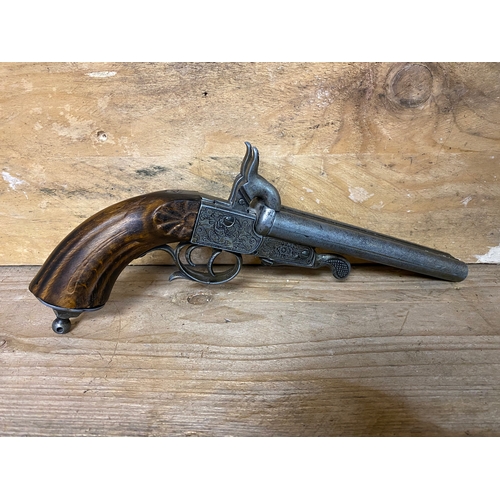 138 - Replica Double Barrelled Flintlock Pistol