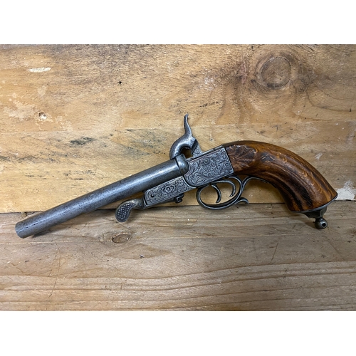 138 - Replica Double Barrelled Flintlock Pistol