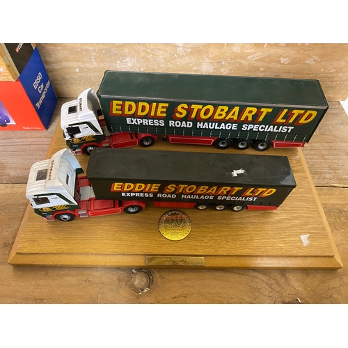 179 - Collection of Mixed Diecast Vehicles including Wooden Eddie Stobart Display Plinth