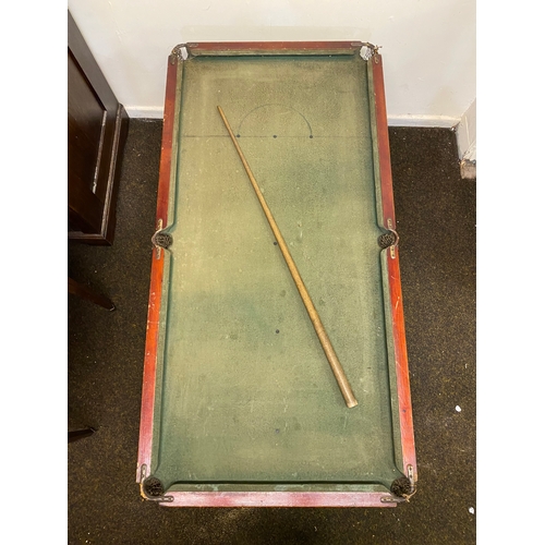 189 - Vintage Billiards Table with Balls, Scoreboard and Cue