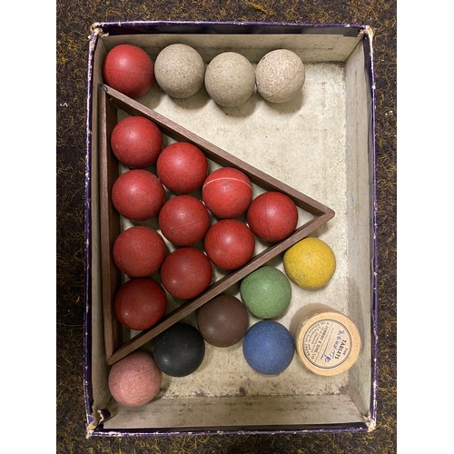 189 - Vintage Billiards Table with Balls, Scoreboard and Cue