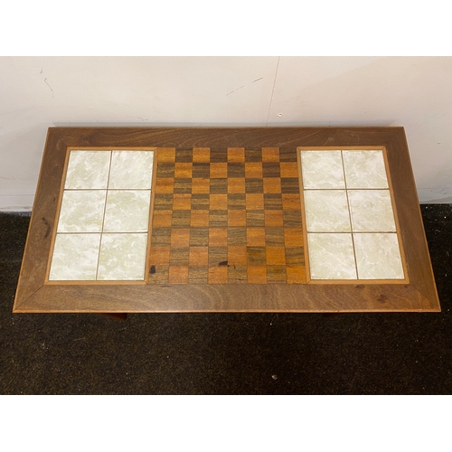 190 - Mid Century Games Table with Inlayed Chessboard, wood blown slightly in the centre