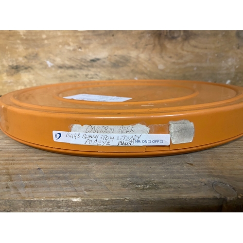 201 - 16mm Film Reel in Plastic Case Labelled 'Cartoon Reel - Bugs Bunny, Tom & Jerry, Popeye, Pluto - unt... 