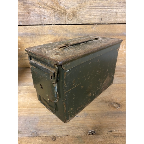 219 - 5.53mm Cartridge Ammo Tin with Vintage Metal Cable Box