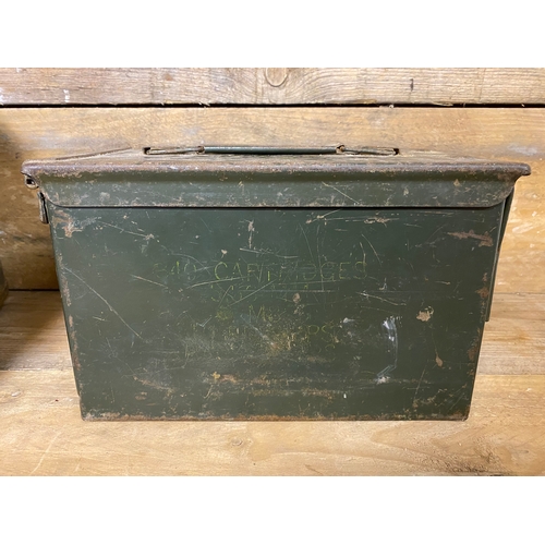 219 - 5.53mm Cartridge Ammo Tin with Vintage Metal Cable Box