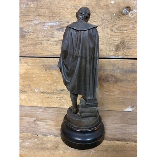 223 - Spelter William Shakespear Figurine on Wooden Plinth