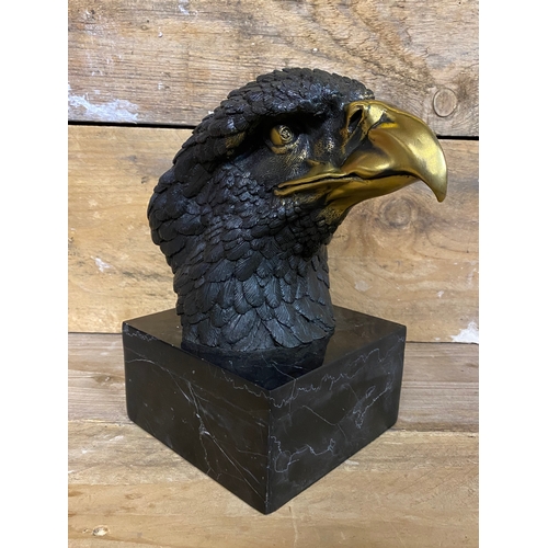 224 - Bronze Eagle Head Sculpture on Black Marble Base, signed 'Coreira'