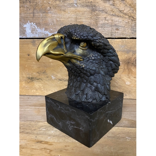 224 - Bronze Eagle Head Sculpture on Black Marble Base, signed 'Coreira'