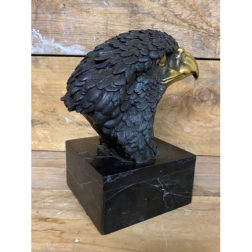 224 - Bronze Eagle Head Sculpture on Black Marble Base, signed 'Coreira'