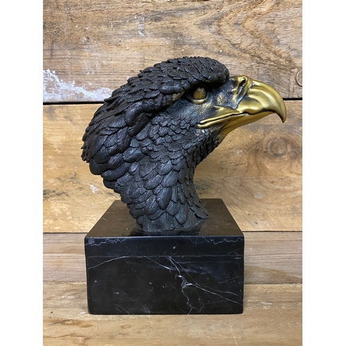 224 - Bronze Eagle Head Sculpture on Black Marble Base, signed 'Coreira'