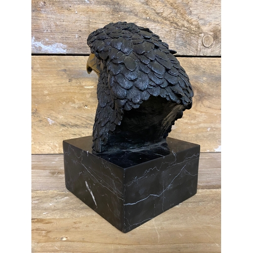 224 - Bronze Eagle Head Sculpture on Black Marble Base, signed 'Coreira'