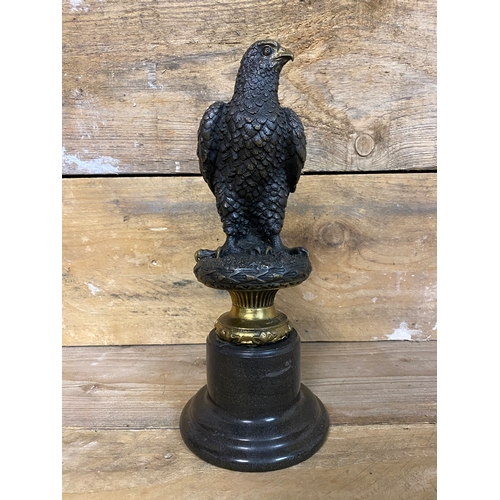 225 - French Bronze Sculpture of an Eagle on Turned Black Marble Base, stamped Deposee and Signed 'A. Thor... 