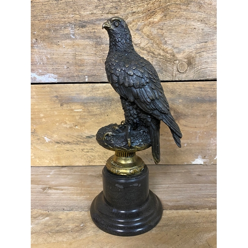 225 - French Bronze Sculpture of an Eagle on Turned Black Marble Base, stamped Deposee and Signed 'A. Thor... 