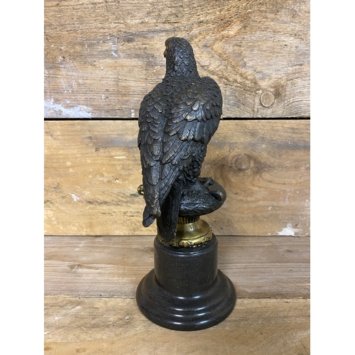 225 - French Bronze Sculpture of an Eagle on Turned Black Marble Base, stamped Deposee and Signed 'A. Thor... 