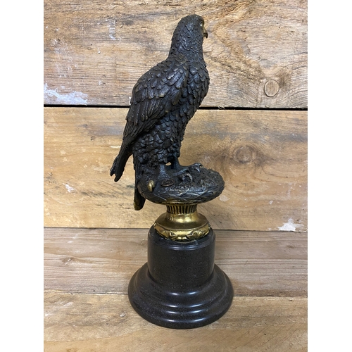 225 - French Bronze Sculpture of an Eagle on Turned Black Marble Base, stamped Deposee and Signed 'A. Thor... 