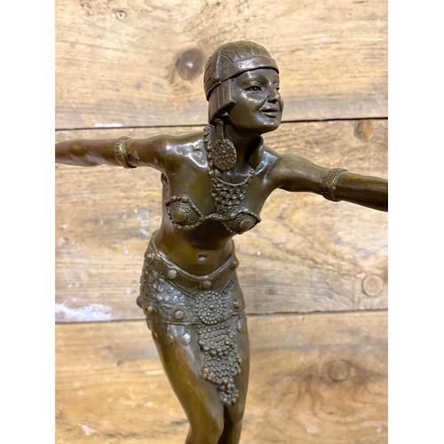 226 - French Deposee Bronze Art Deco Dancing Lady Flapper Girl on Rosa Marble Base, signed D. H. Chiperus