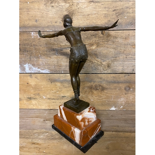 226 - French Deposee Bronze Art Deco Dancing Lady Flapper Girl on Rosa Marble Base, signed D. H. Chiperus