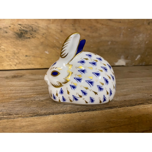 260 - Royal Crown Derby Rabbit Paperweight, silver stopper