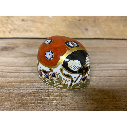 265 - Royal Crown Derby Ladybird Paperweight, silver stopper