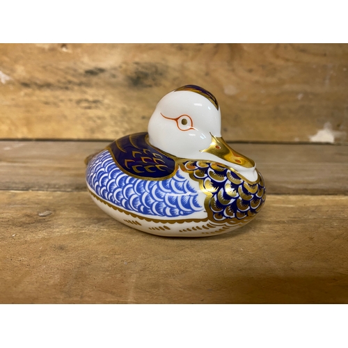 267 - Royal Crown Derby Duck Paperweight, silver stopper