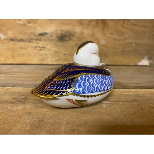 267 - Royal Crown Derby Duck Paperweight, silver stopper