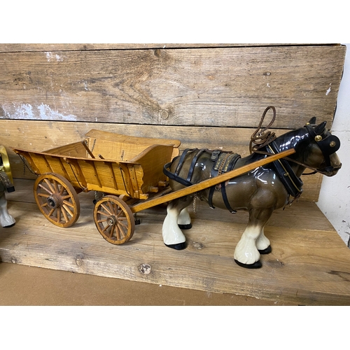 283 - Collection of Ceramic Horses and Wooden Carts