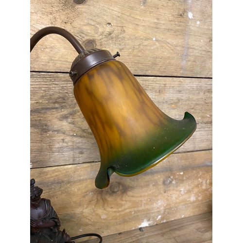 300 - Resin Table Lamp with Coloured Glass Shade