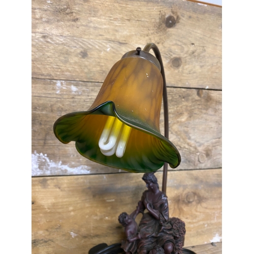 300 - Resin Table Lamp with Coloured Glass Shade