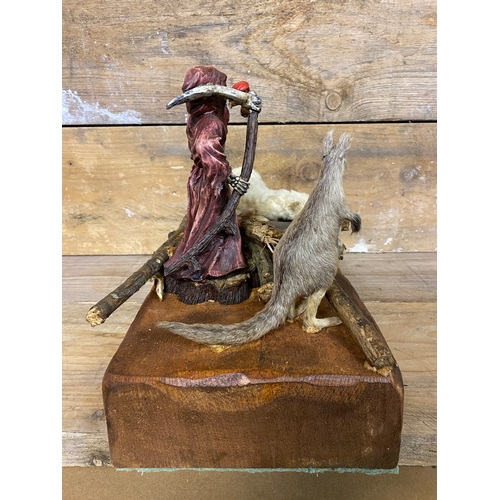 304 - Taxidermy Diorama on Wooden Base, creative license has been used to produce this eccentric display p... 