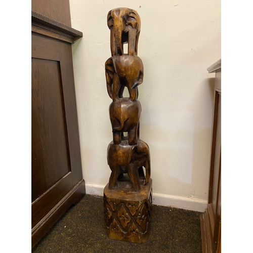 320 - Tall Floor Standing Wood Carved Elephant Tower