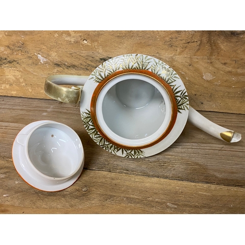 341 - Hand Painted Oriental Tea Set, 5 cups, 6 saucers, 6 side plates, teapot, milk jug, sugar bowl - Geis... 