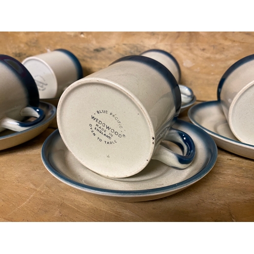 348 - Set of Six Wedgwood Blue Pacific Cups and Saucers