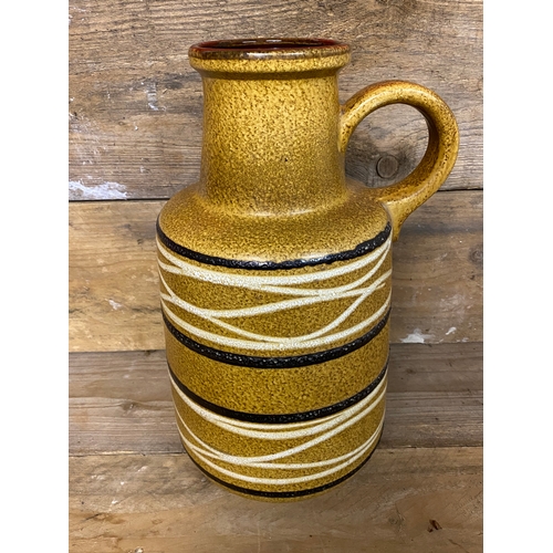 349 - West German Banded Handled Vase in Mustard, Black and White - Size 408-40