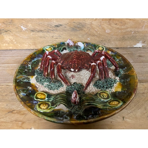 372 - F. Mendes Portuguese Majolica Crab Plate, chipped