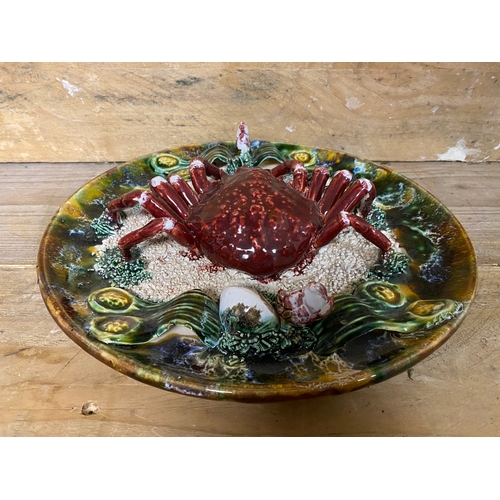 372 - F. Mendes Portuguese Majolica Crab Plate, chipped