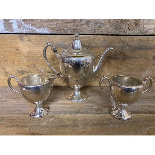 380 - W.M.A. Rogers of Canada Silver Plate Teapot, Milk Jug and Sugar Bowl