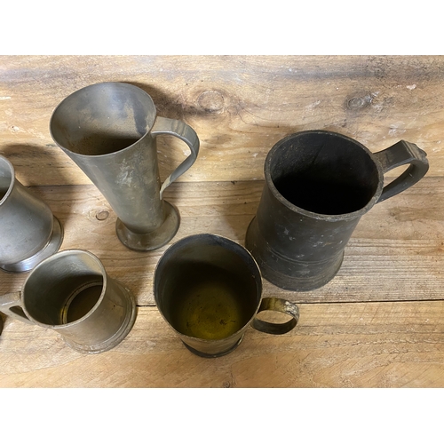 400 - Collection of Pewter Tankards with Antiquarian Examples