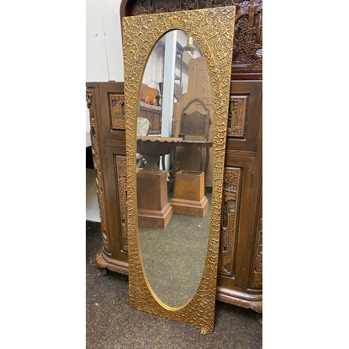 429 - Long Wood and Brass Mid Century Mirror 40 x 122cm