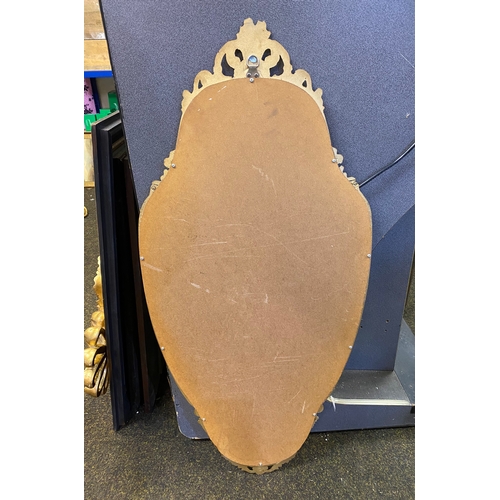 436 - Ornate Gilt Metal Framed Shield Mirror 108 x 50cm, condition issues