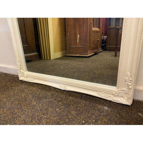 439 - Large Bevelled Mirror in White Painted Ornate Wood and Plaster Frame