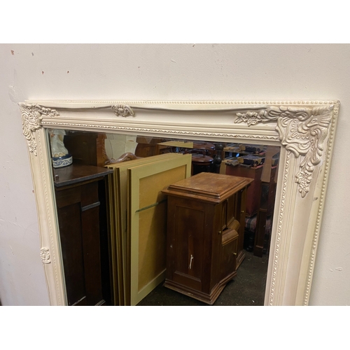 439 - Large Bevelled Mirror in White Painted Ornate Wood and Plaster Frame