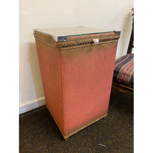 445 - Vintage Slipper Chair and Pink Lloyd Loom Style Washing Basket