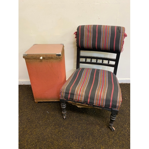 445 - Vintage Slipper Chair and Pink Lloyd Loom Style Washing Basket