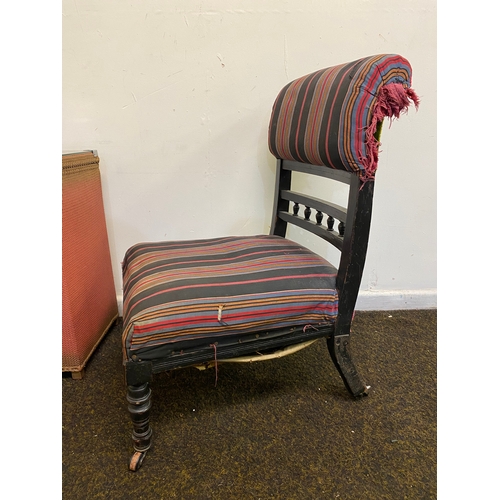 445 - Vintage Slipper Chair and Pink Lloyd Loom Style Washing Basket