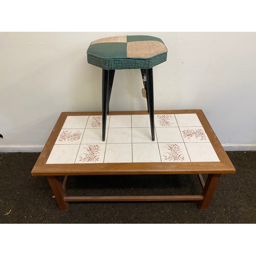 451 - Mid Century Tile Top Coffee Table and Mid Century Stool