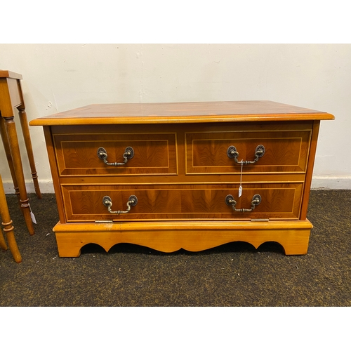 454 - Three Drawer TV Unit and Set of Stacking Tables, possibly Yew Wood